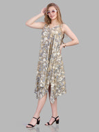 Paisley print viscose jacquard handkerchief cut sleeveless dress