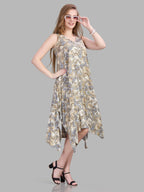 Paisley print viscose jacquard handkerchief cut sleeveless dress