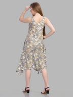 Paisley print viscose jacquard handkerchief cut sleeveless dress
