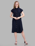 Navy blue viscose button up shirt dress