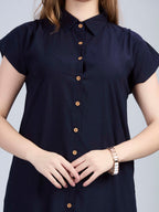 Navy blue viscose button up shirt dress