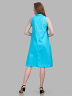Linen cotton sleeveless formal dress with collar and front pleat detailing
