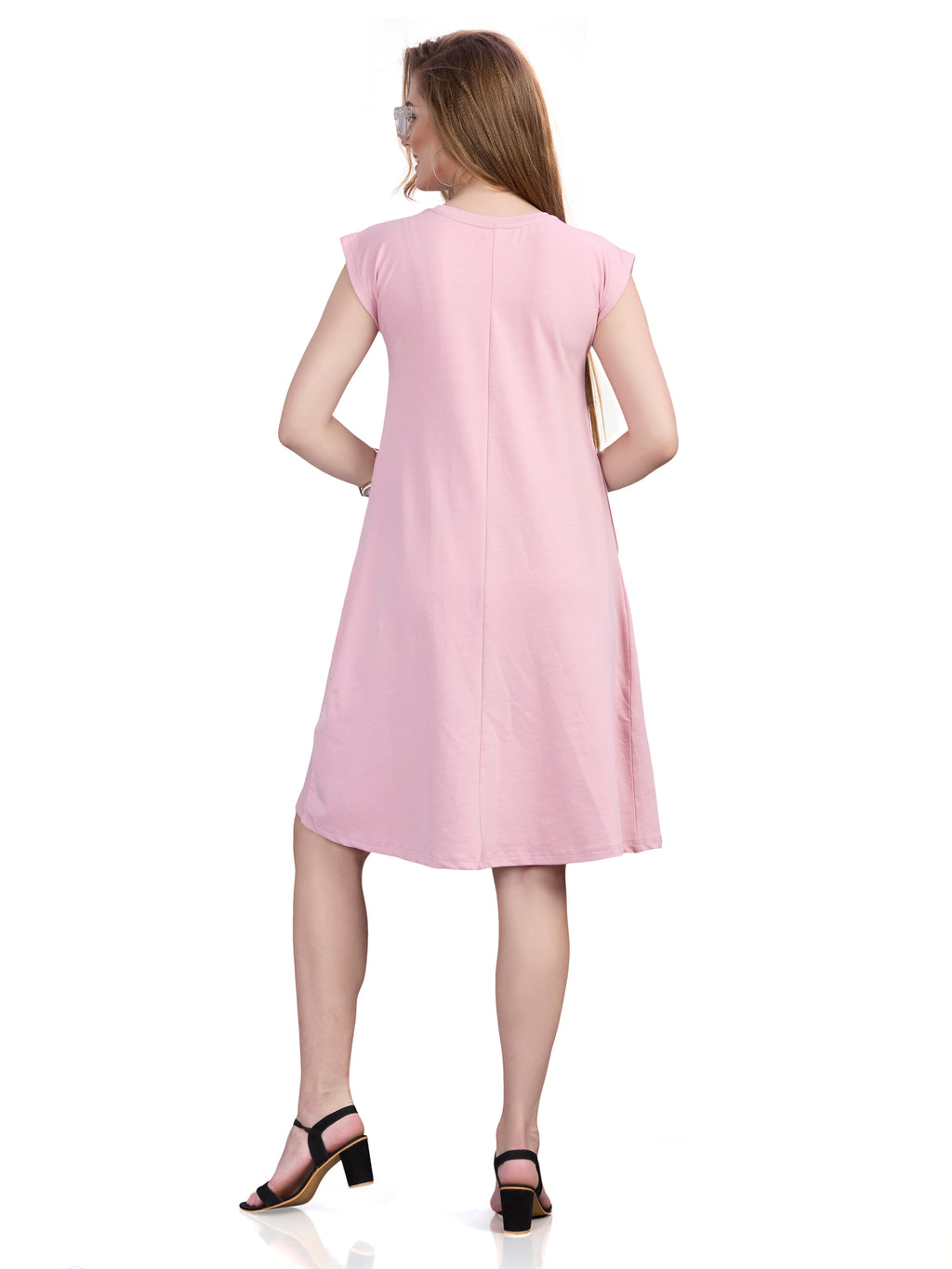 Autumn Hues Fit & Flare Round Neck Cap Sleeves Dress