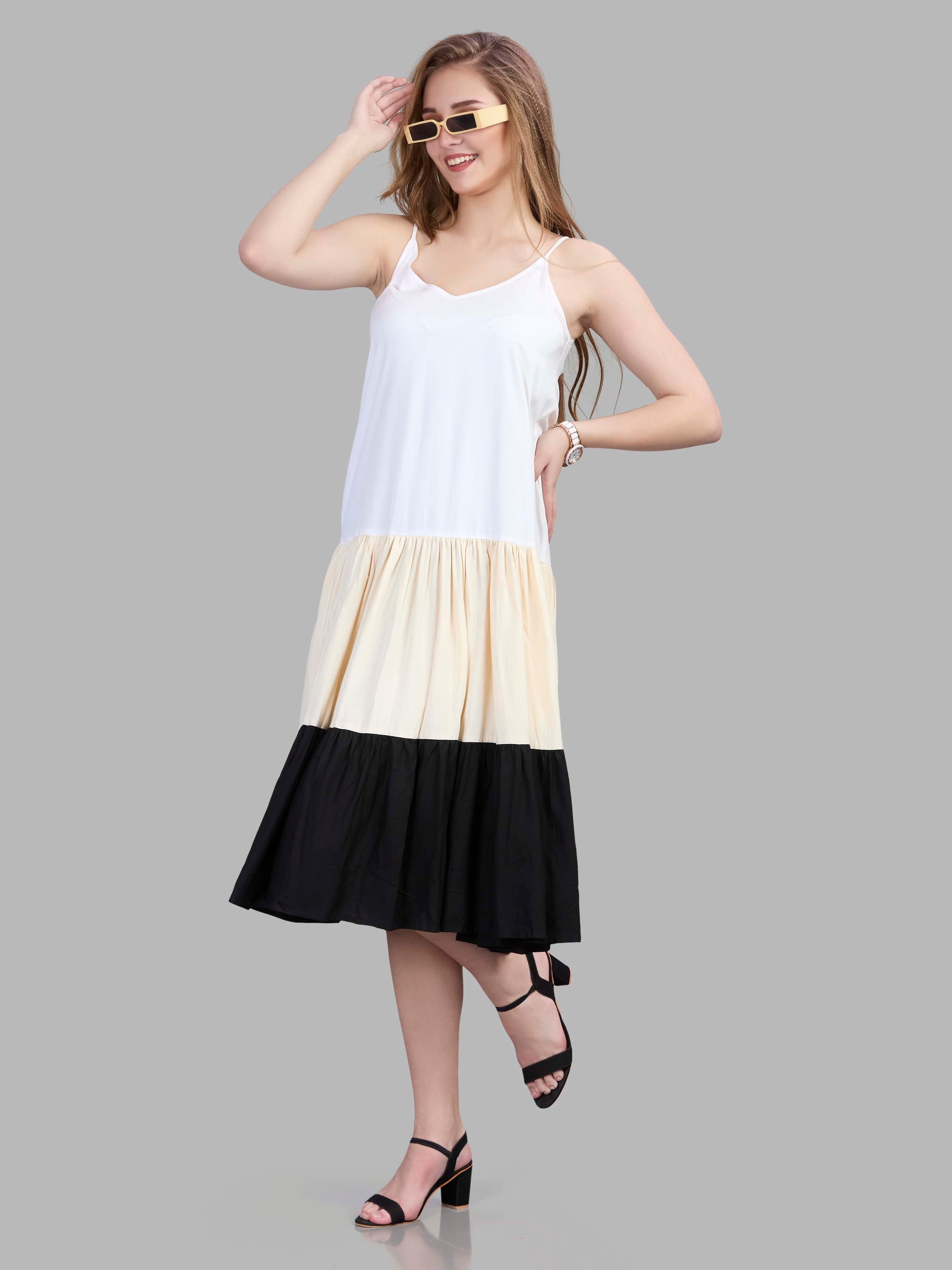 Viscose noodle strapped tiered dress