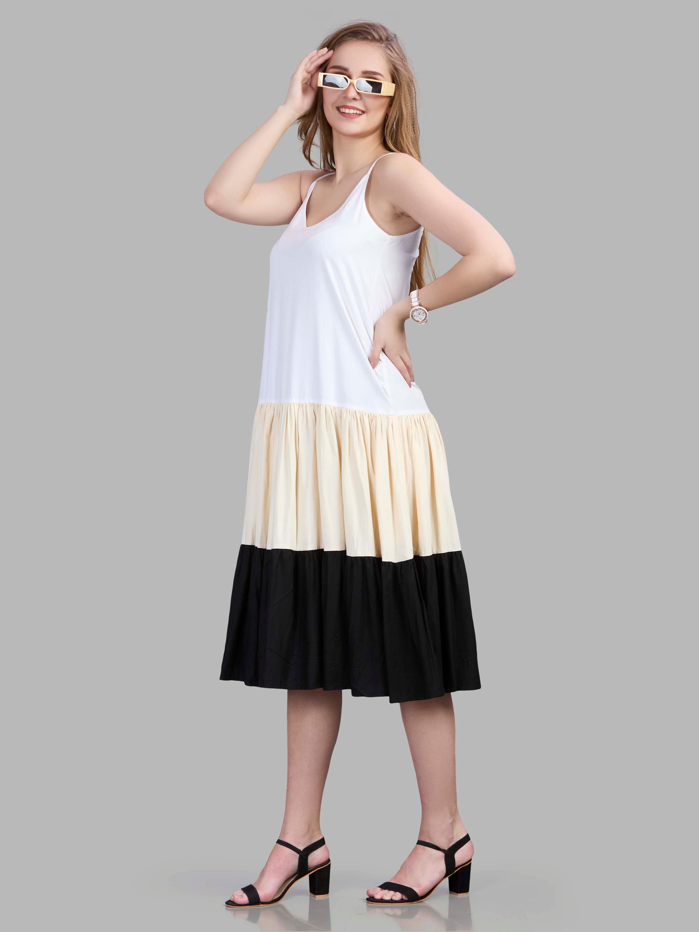 Viscose noodle strapped tiered dress