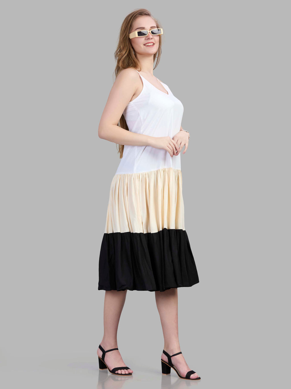 Viscose noodle strapped tiered dress