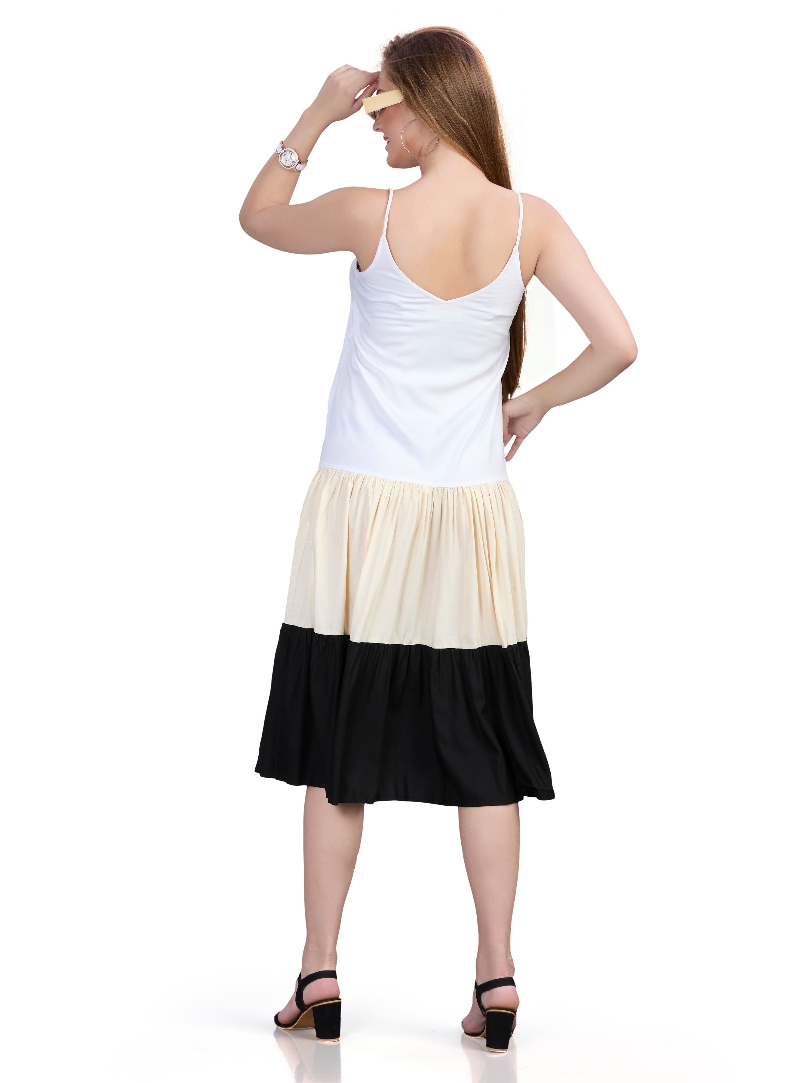 Viscose noodle strapped tiered dress