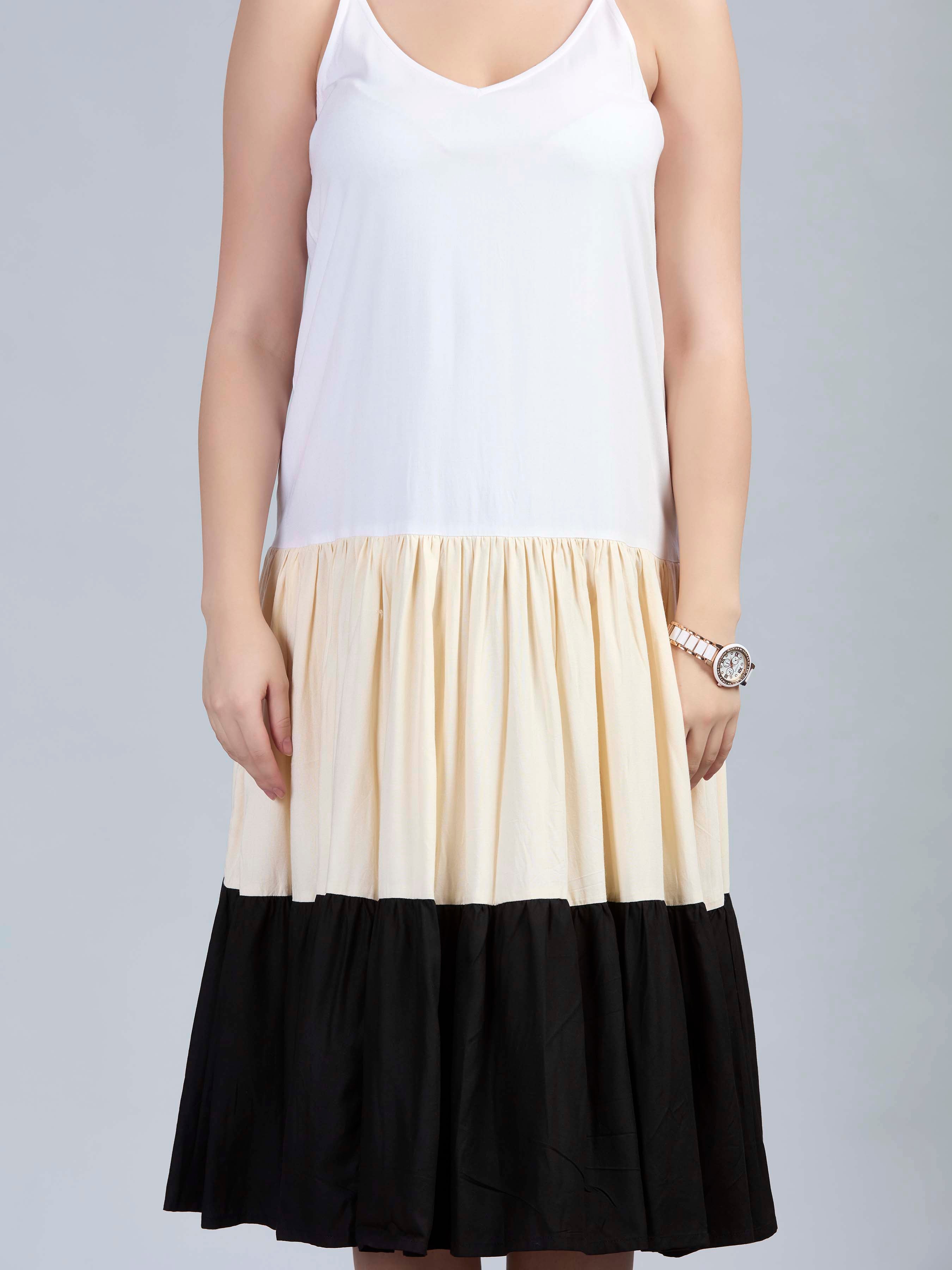 Viscose noodle strapped tiered dress
