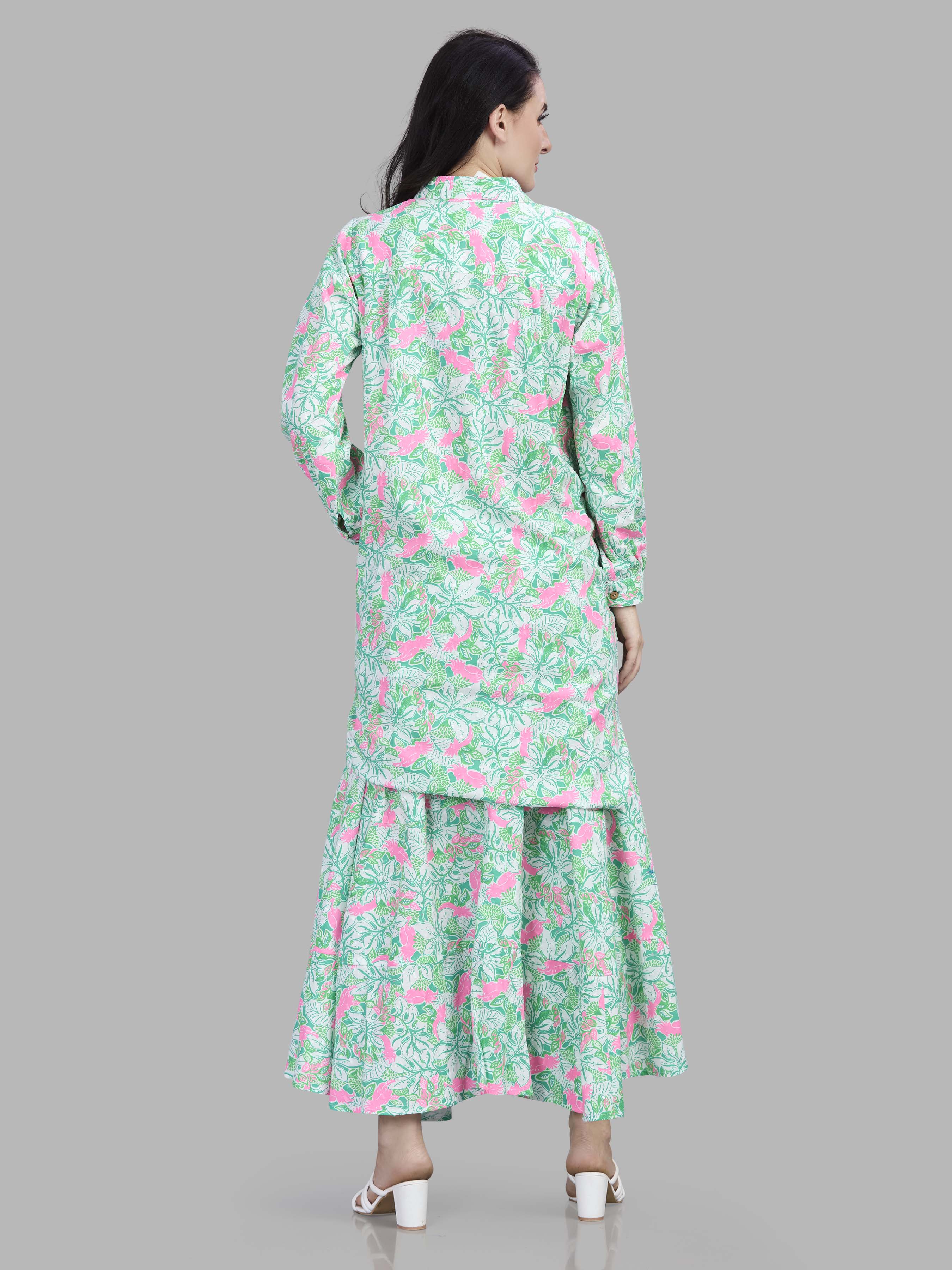 Cotton jacquard printed tiered skirt with pocket detailing with top