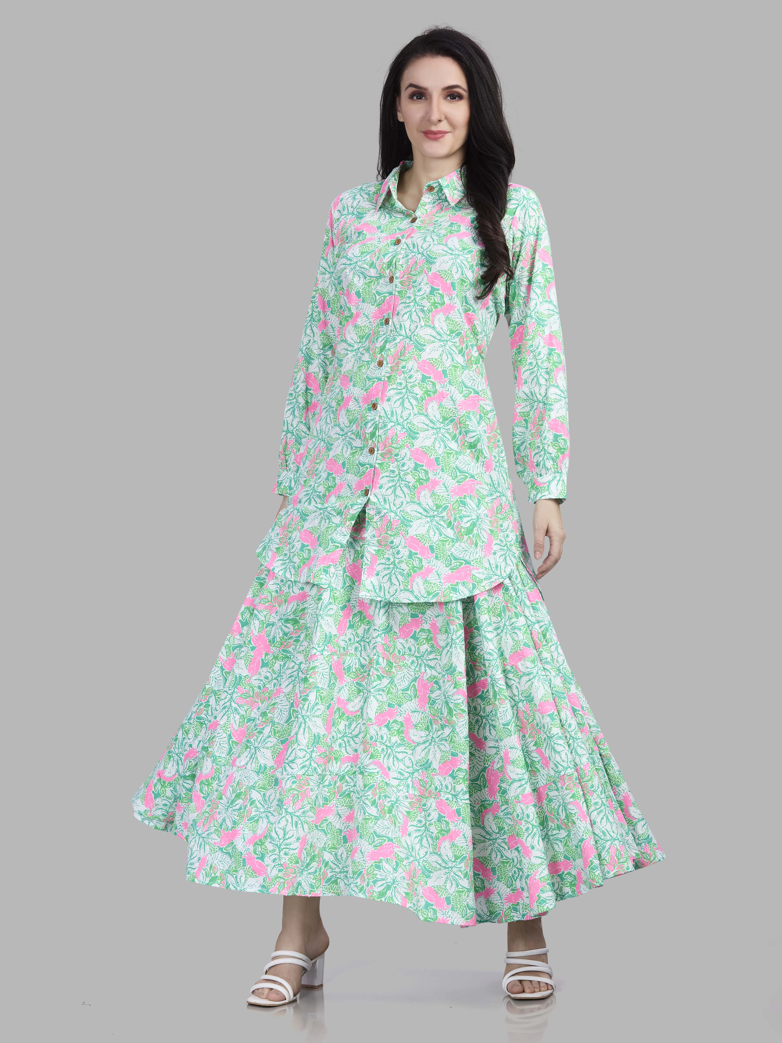 Cotton jacquard printed tiered skirt with pocket detailing with top