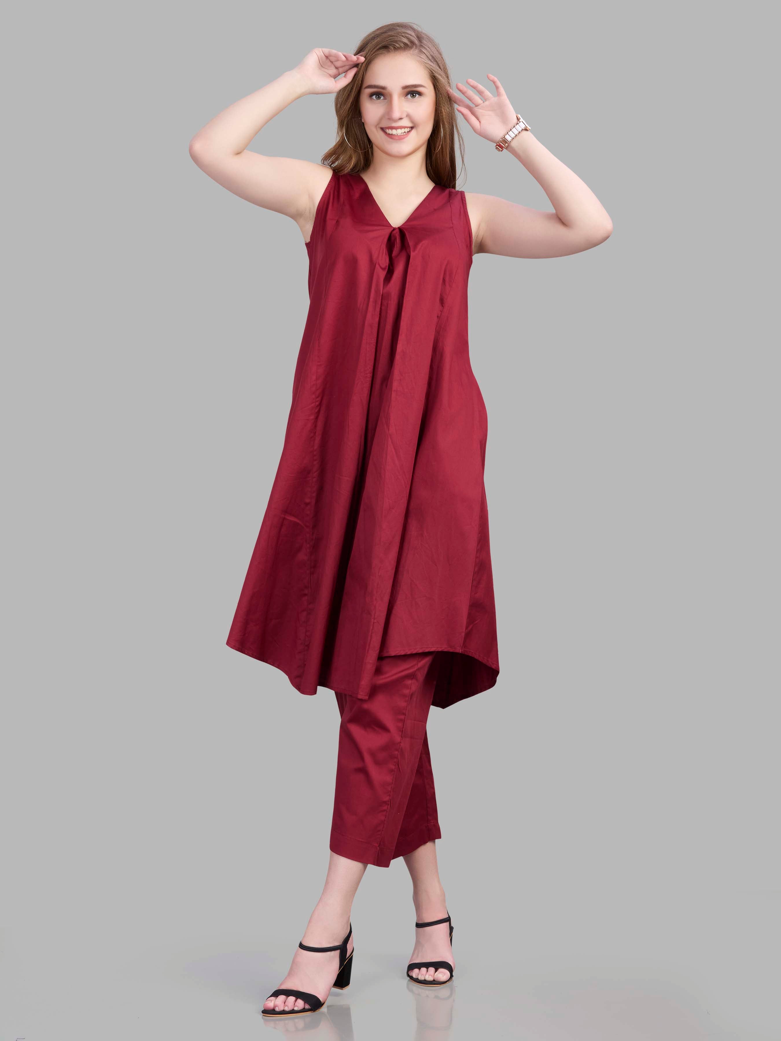 Cotton satin front pleated kurta and pants