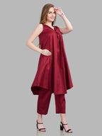 Cotton satin front pleated kurta and pants