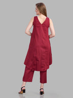 Cotton satin front pleated kurta and pants