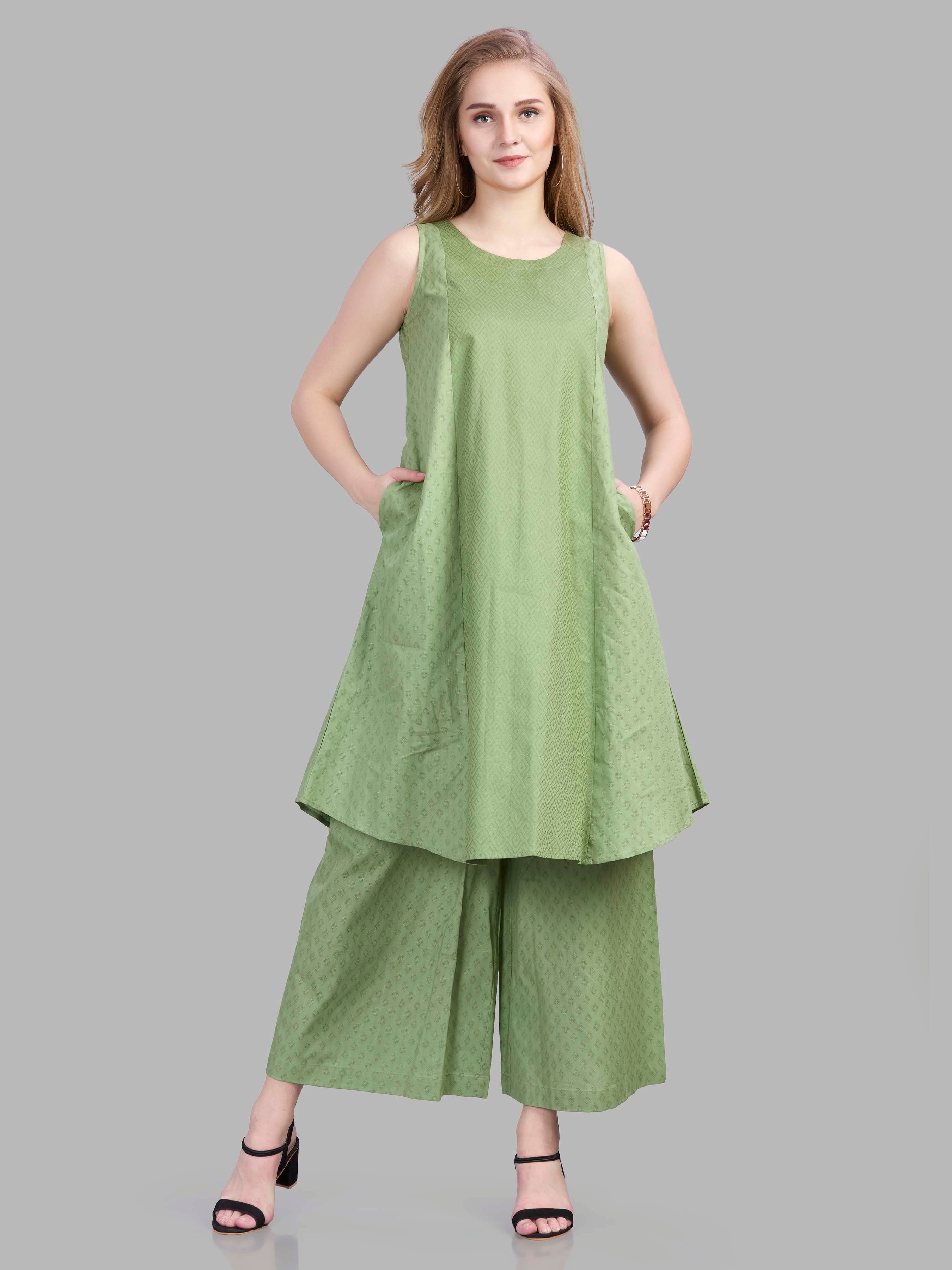 Cotton jacquard panelled kurta pants set