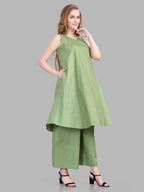 Cotton jacquard panelled kurta pants set