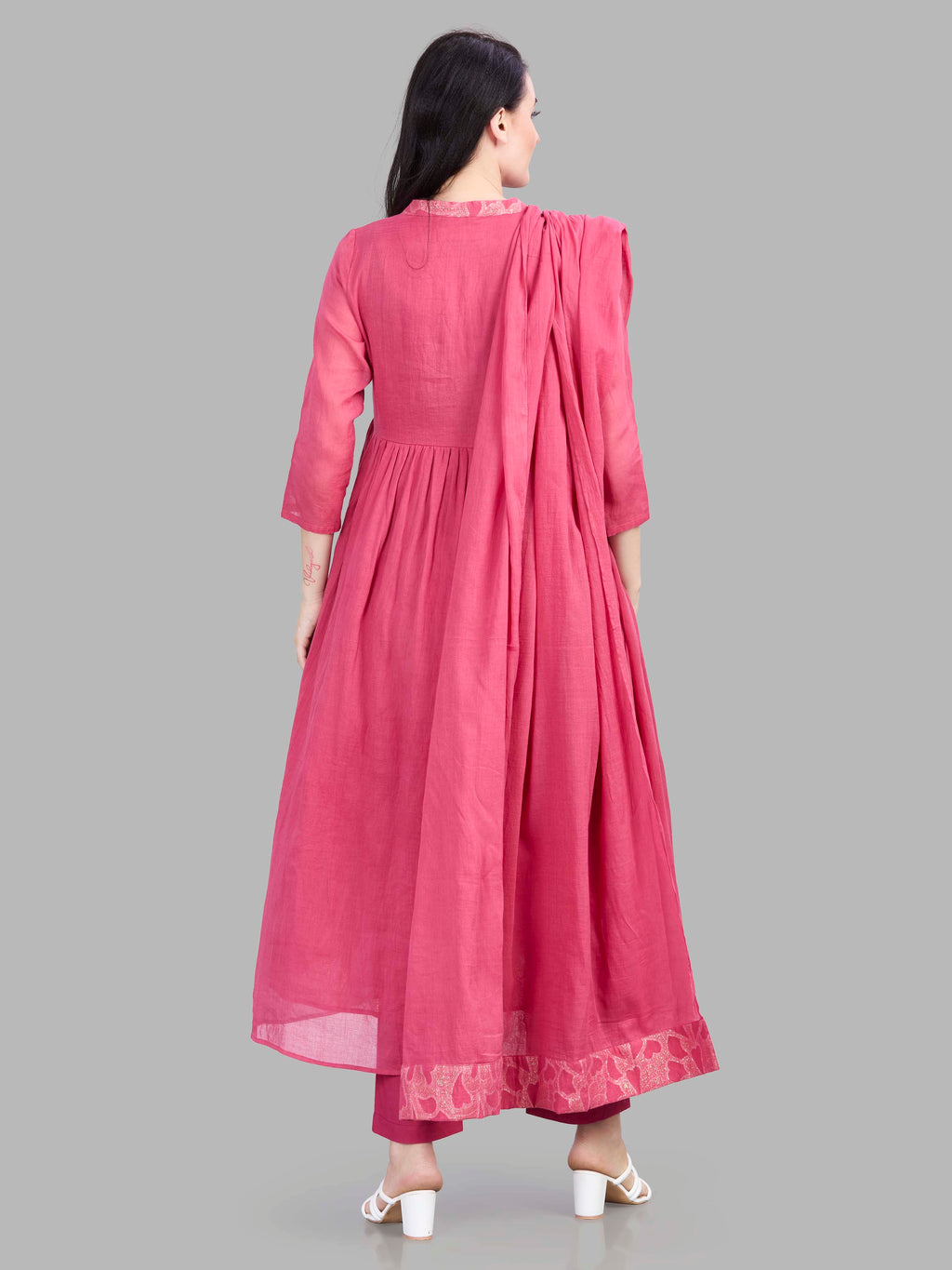 Mul cotton angrakha style kurta pants and dupatta set