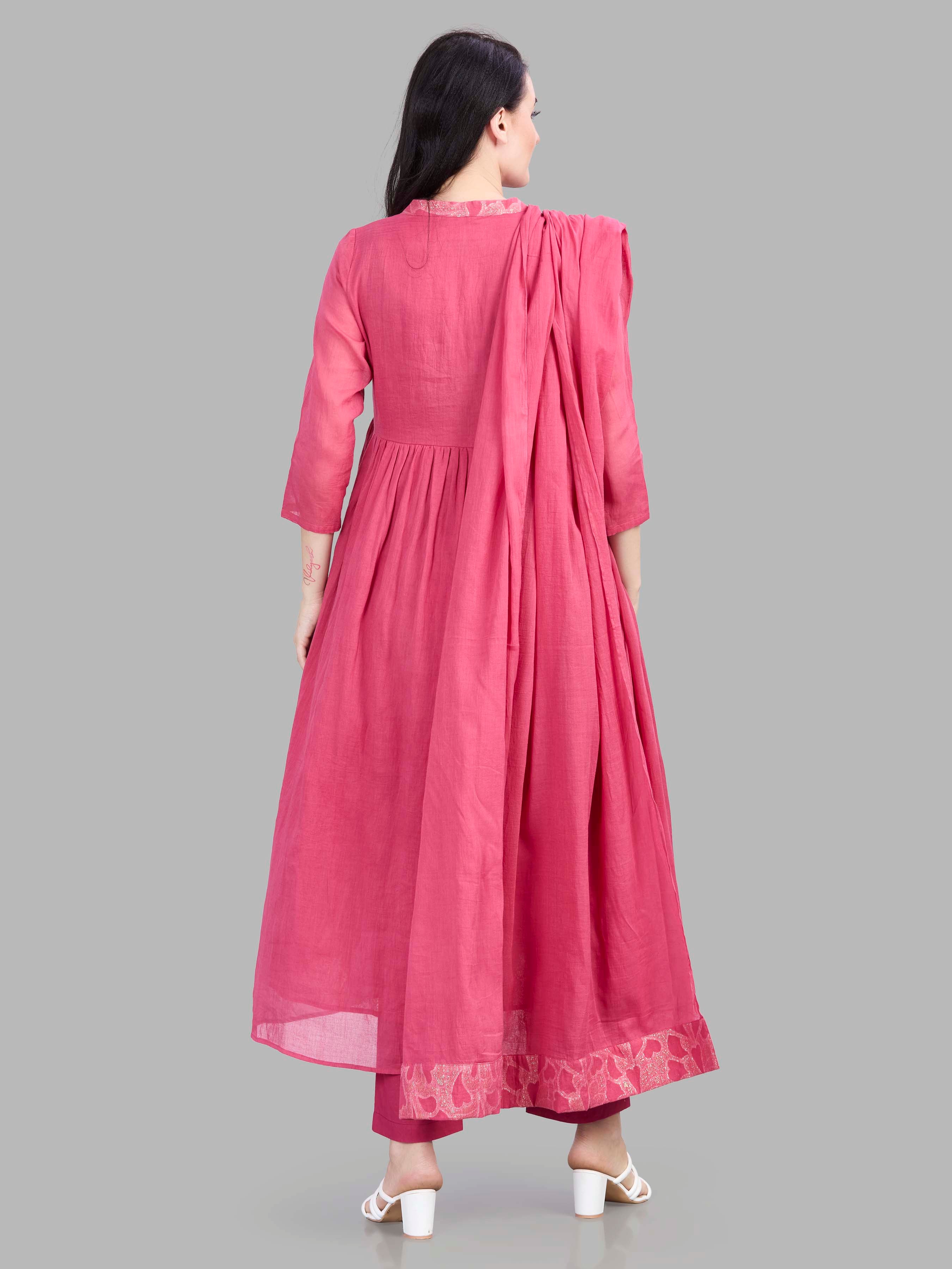 Mul cotton angrakha style kurta pants and dupatta set