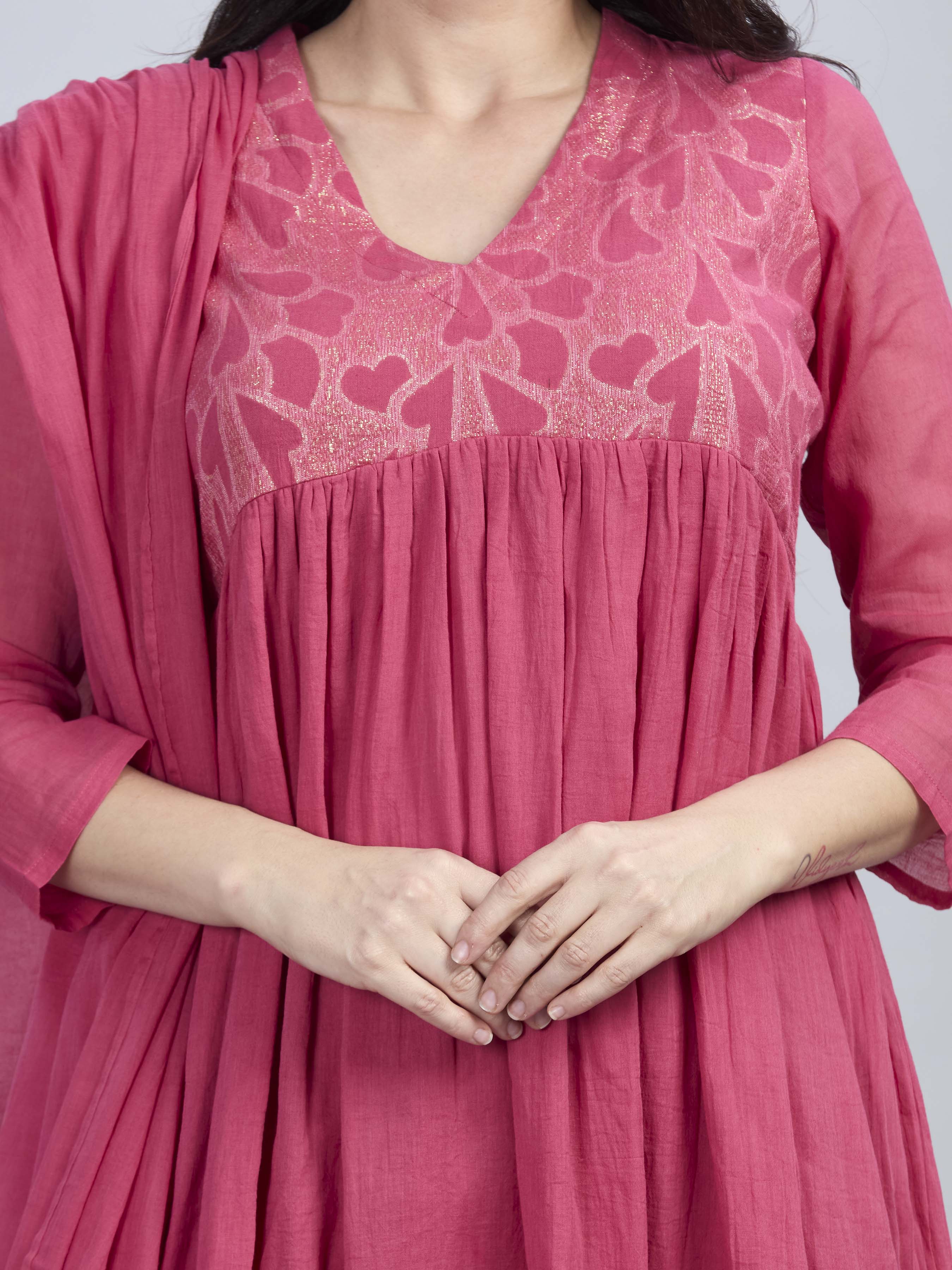 Mul cotton angrakha style kurta pants and dupatta set