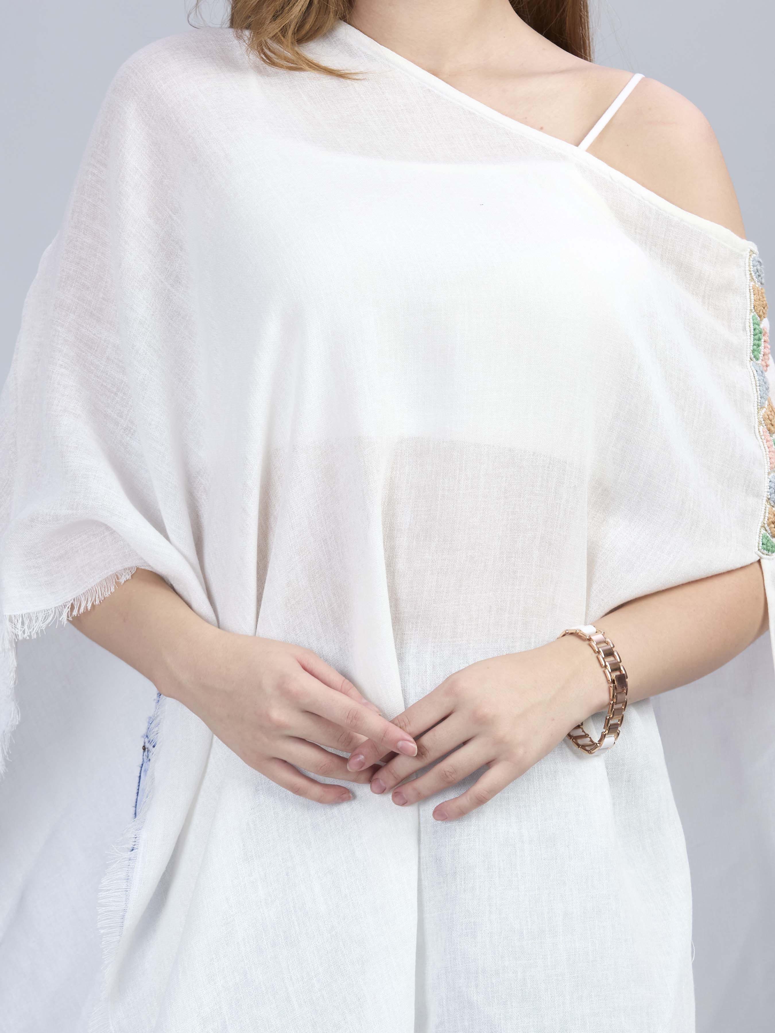 Linen jute poncho with hand embroidery on the side shoulder