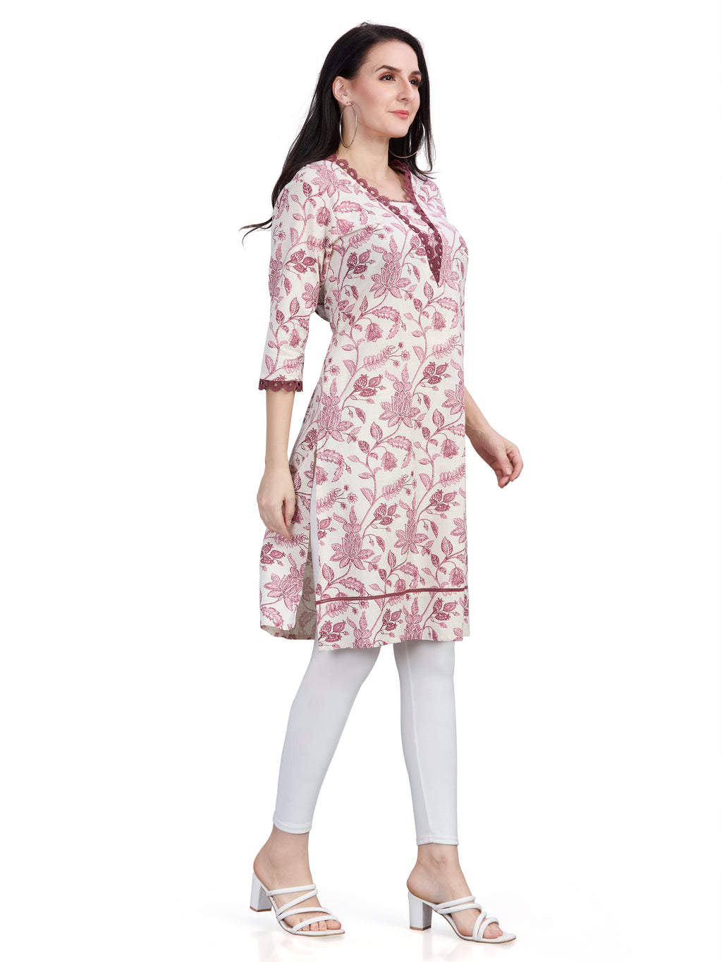 Cotton printed kurta with lace detailing