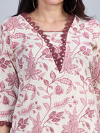 Cotton printed kurta with lace detailing