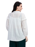 Cotton jacquard balloon for shirt with ruffle detailing