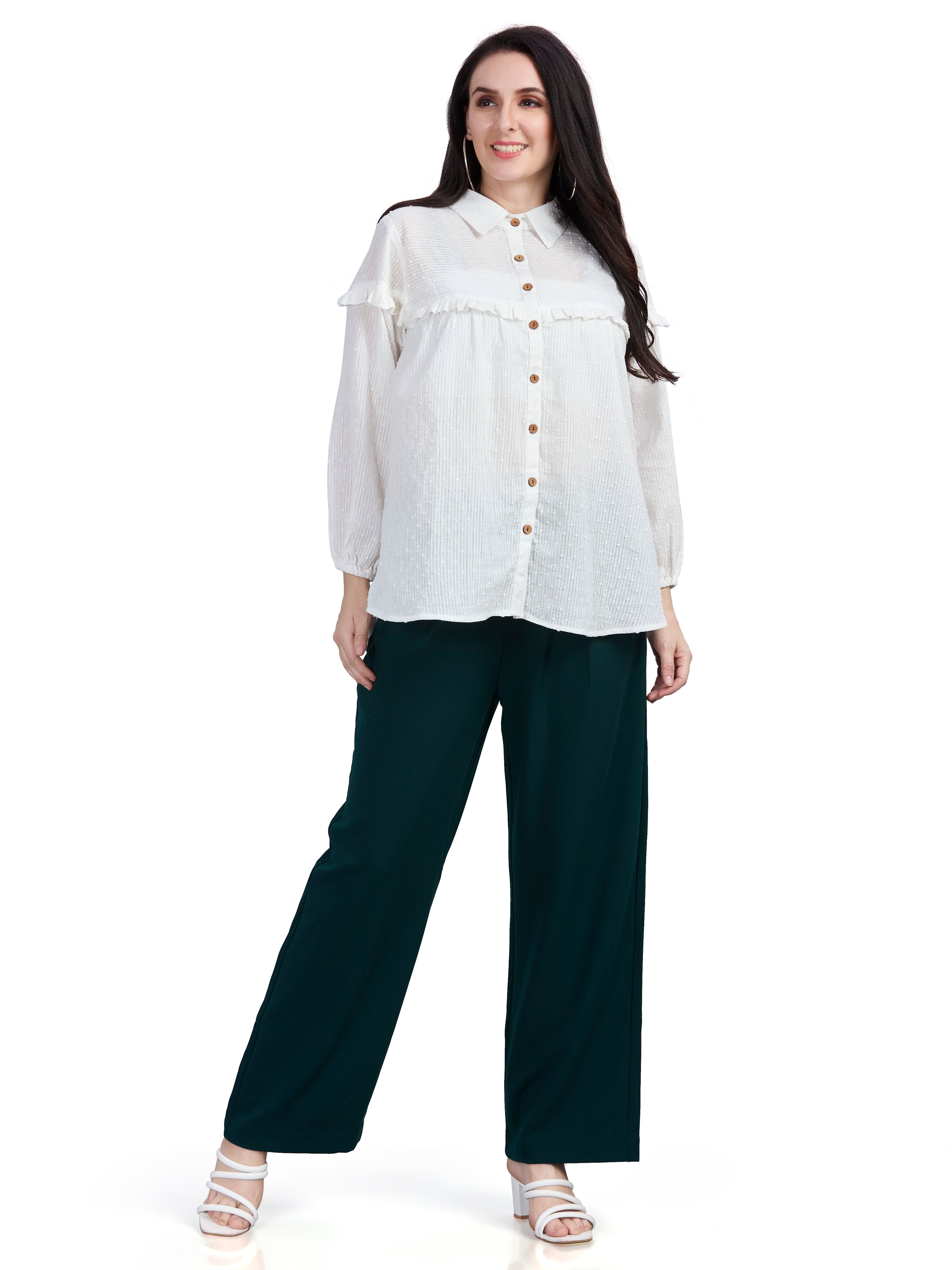 Cotton jacquard balloon for shirt with ruffle detailing