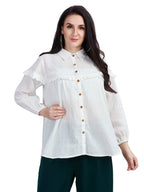 Cotton jacquard balloon for shirt with ruffle detailing