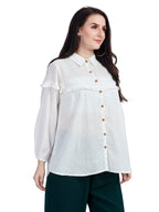 Cotton jacquard balloon for shirt with ruffle detailing