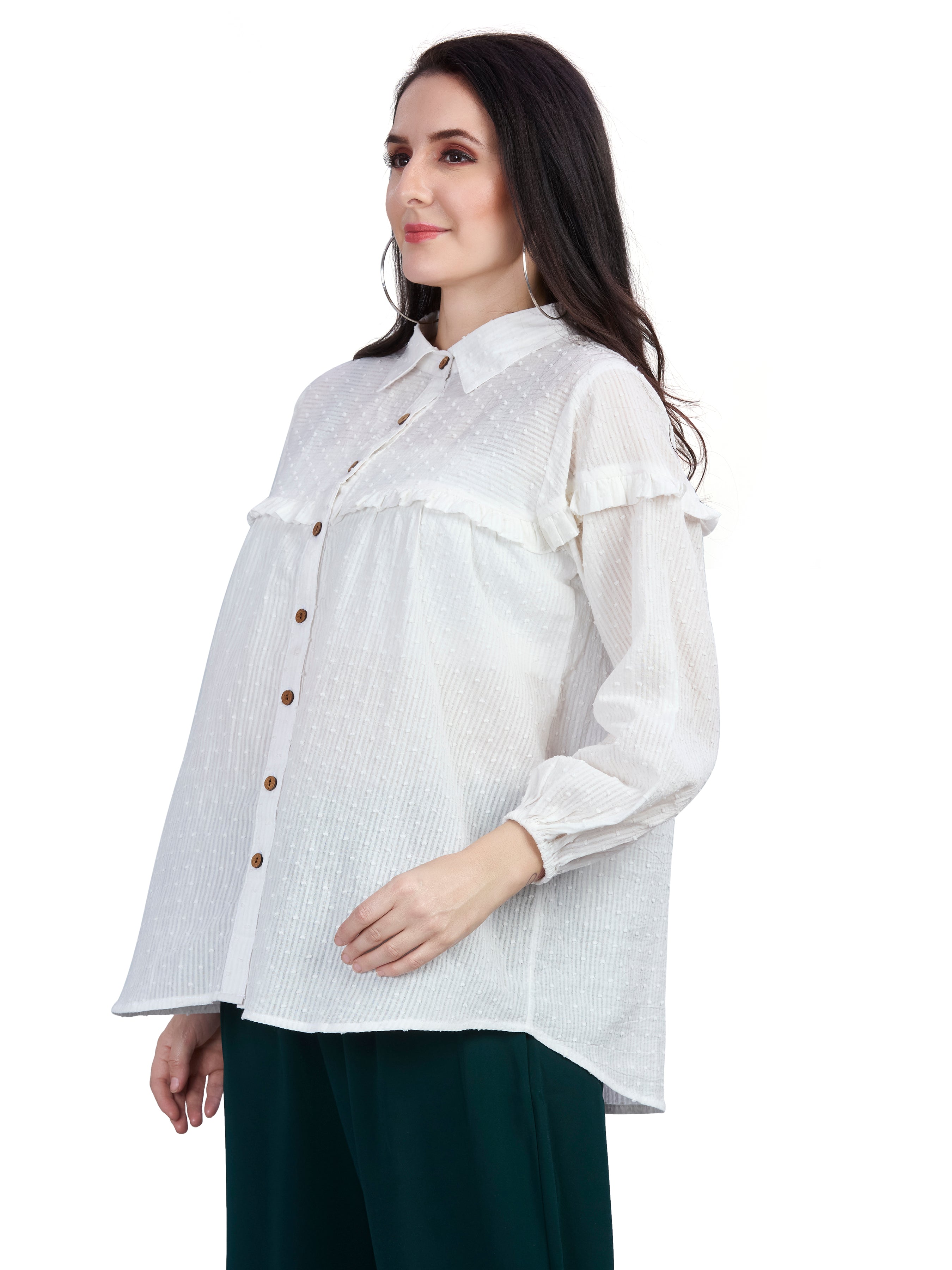 Cotton jacquard balloon for shirt with ruffle detailing