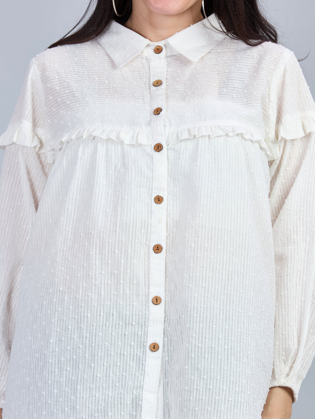 Cotton jacquard balloon for shirt with ruffle detailing