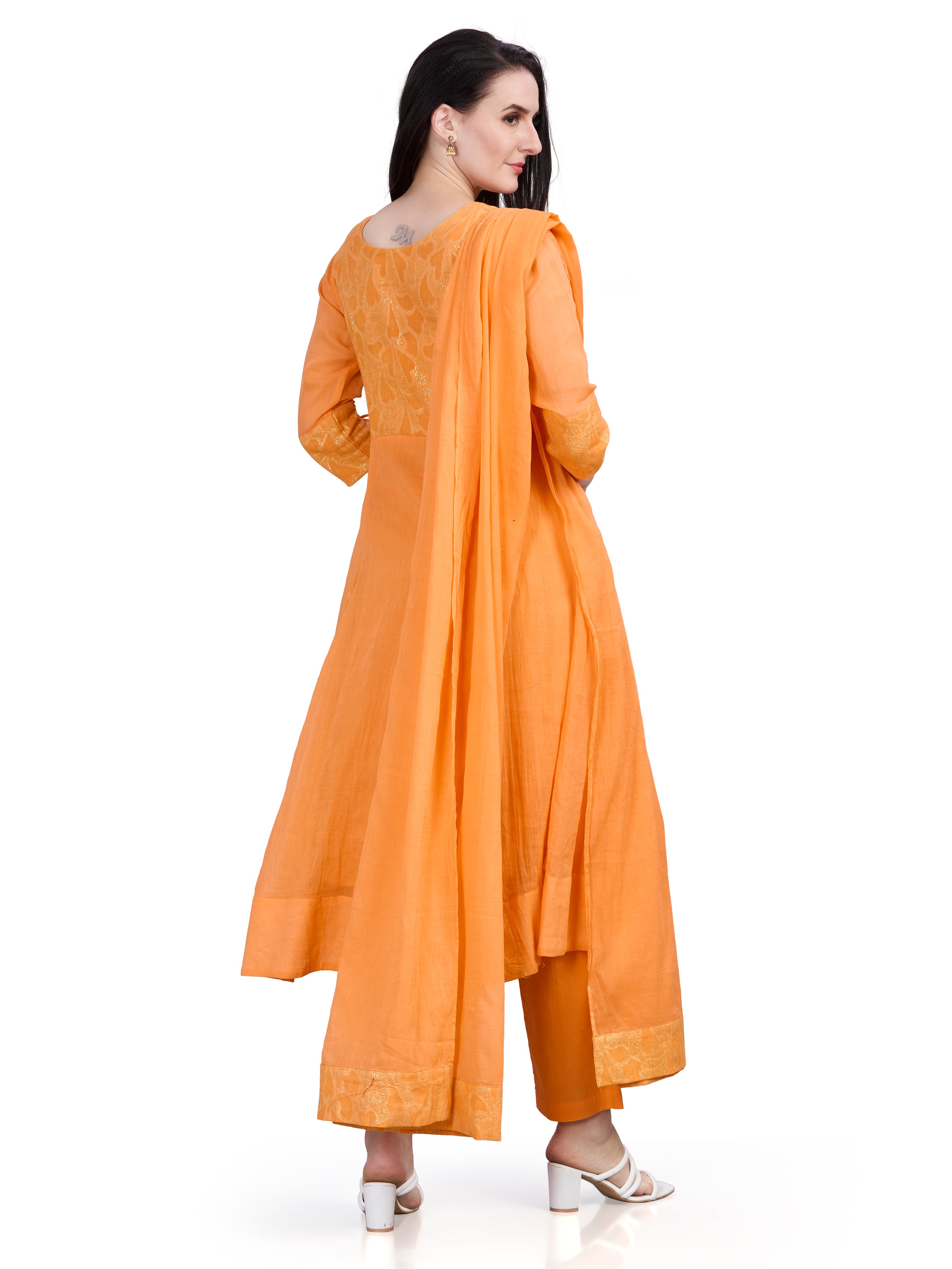 Mul cotton angrakha style kurta pants and dupatta set