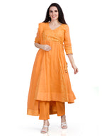 Mul cotton angrakha style kurta pants and dupatta set