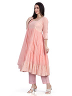 Mul cotton tiered flair kurta pants and dupatta set