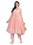 Mul cotton tiered flair kurta pants and dupatta set