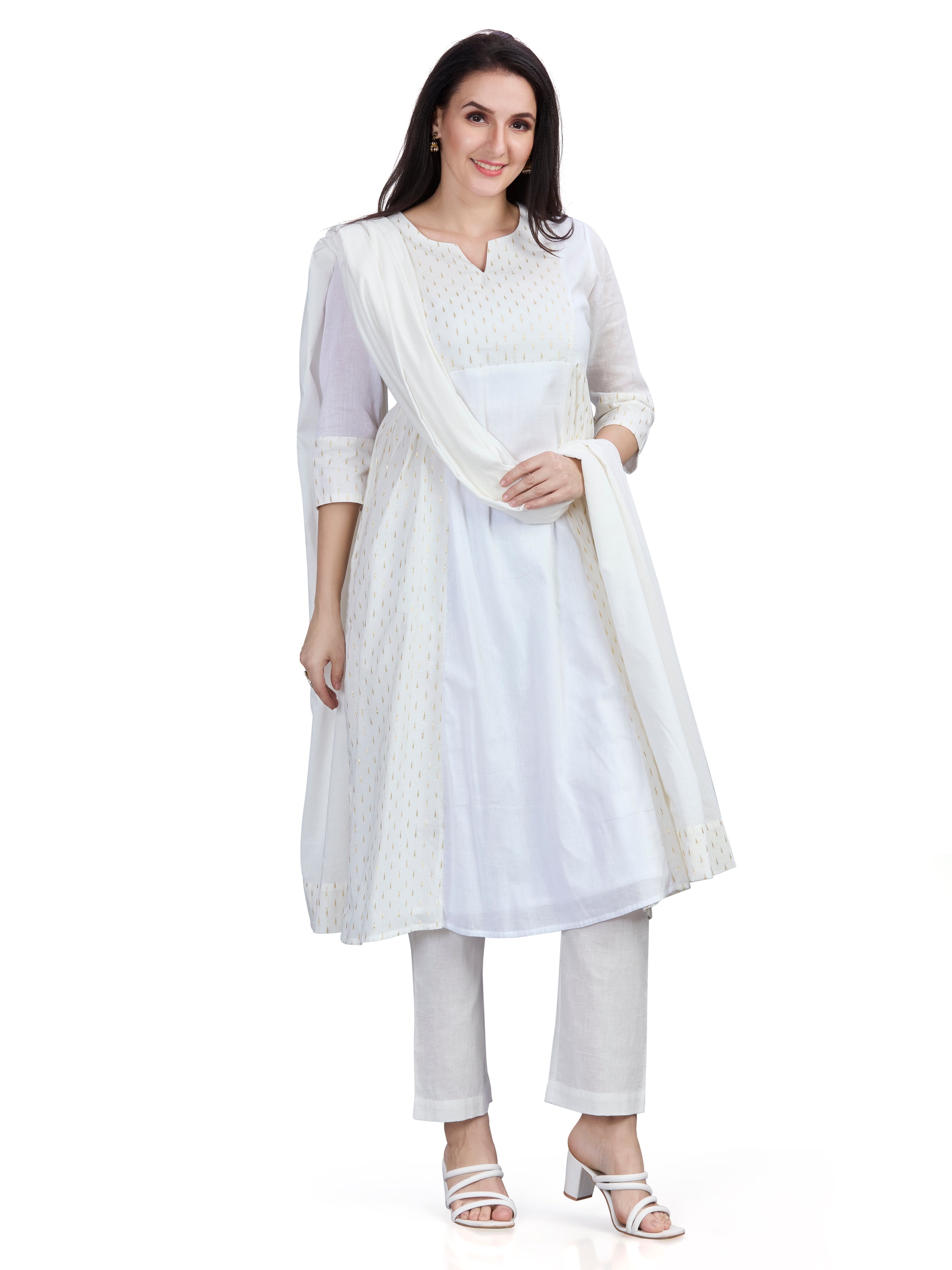 Mul Cotton kurta pants and dupatta set