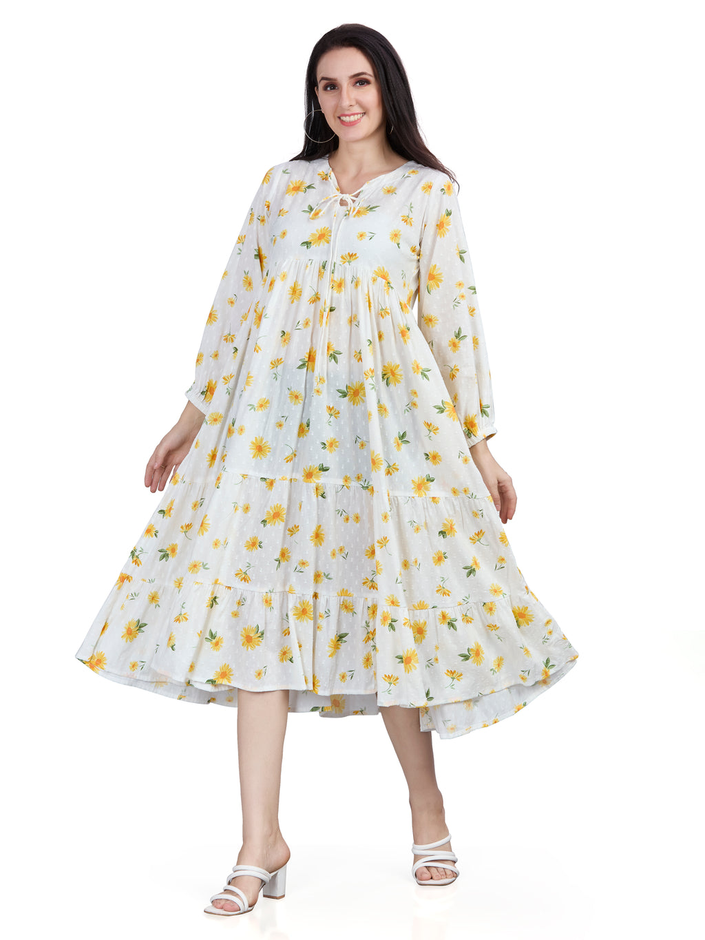 Autumn Hues Women Floral Printed Jacquard Fit & Flare Midi Dress
