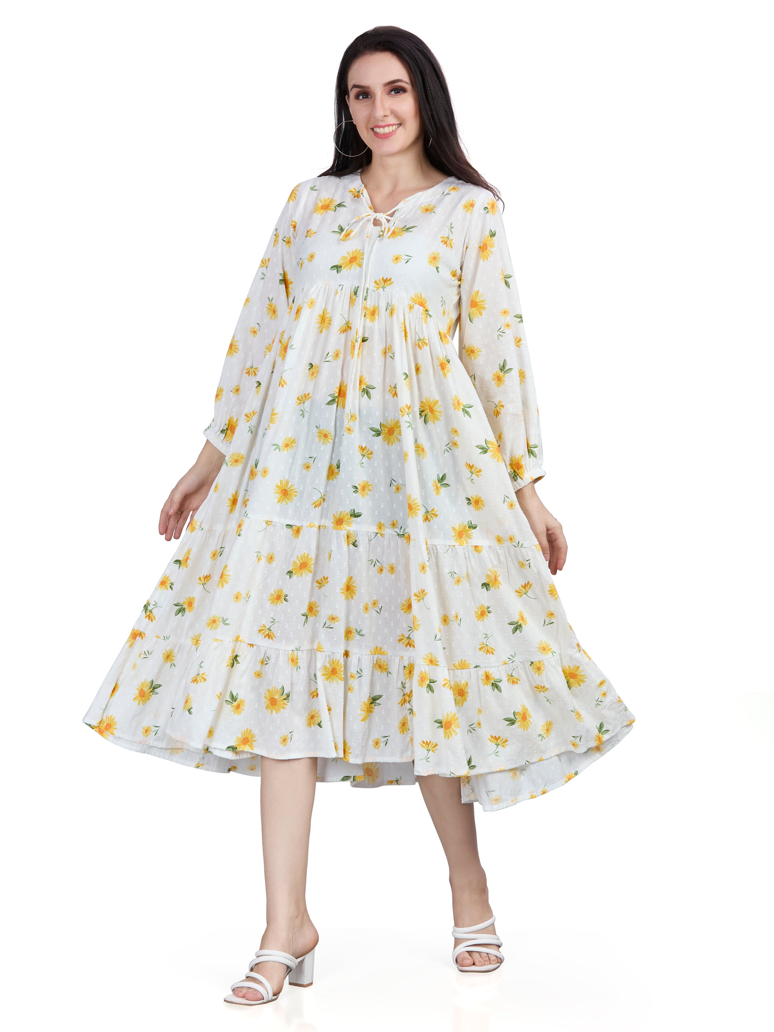 Autumn Hues Women Floral Printed Jacquard Fit & Flare Midi Dress