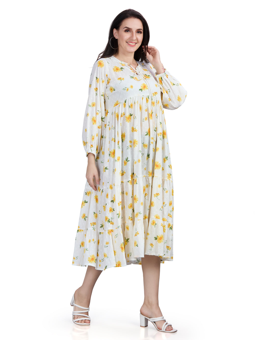 Autumn Hues Women Floral Printed Jacquard Fit & Flare Midi Dress