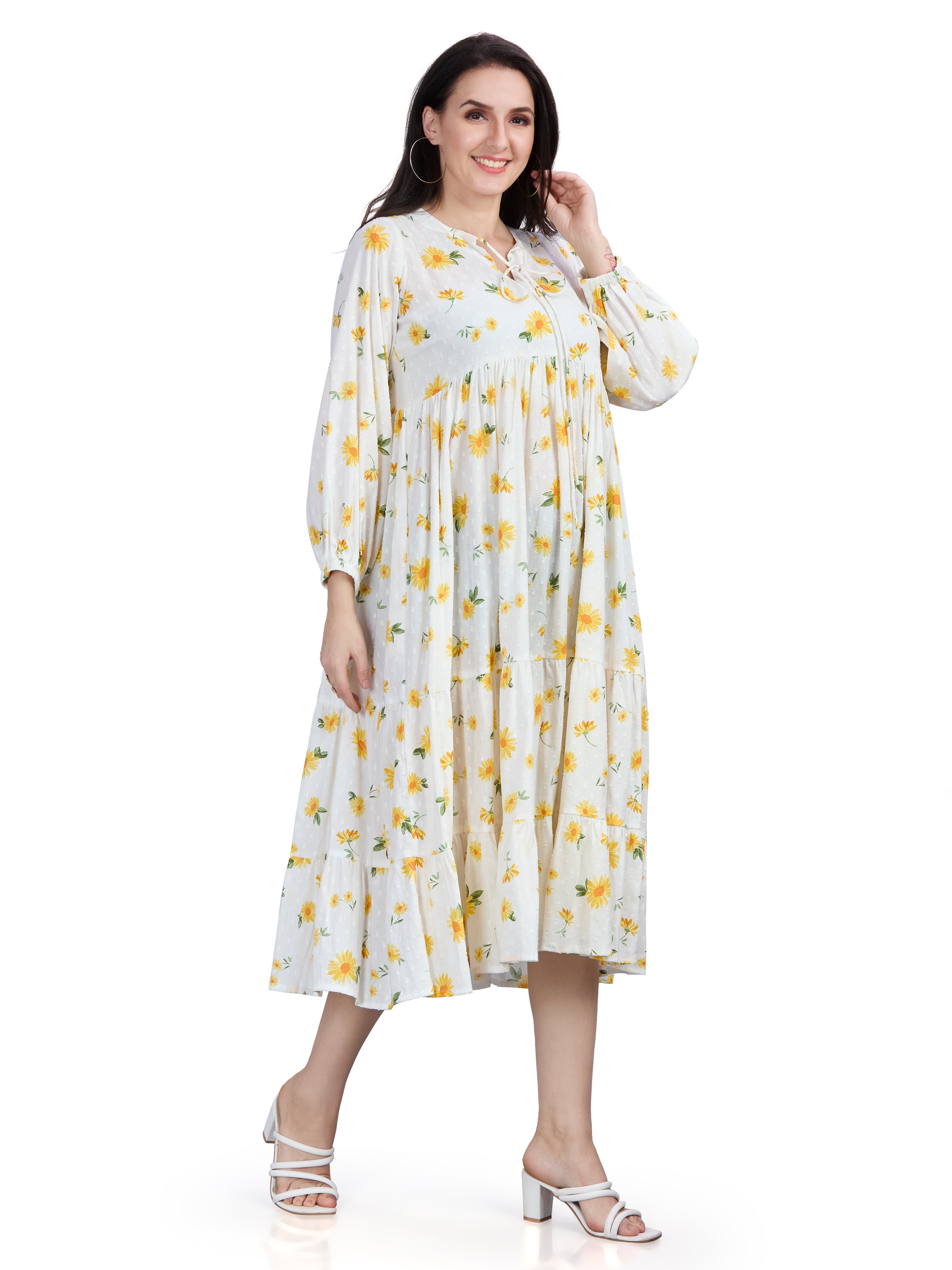 Autumn Hues Women Floral Printed Jacquard Fit & Flare Midi Dress