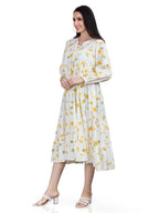 Autumn Hues Women Floral Printed Jacquard Fit & Flare Midi Dress