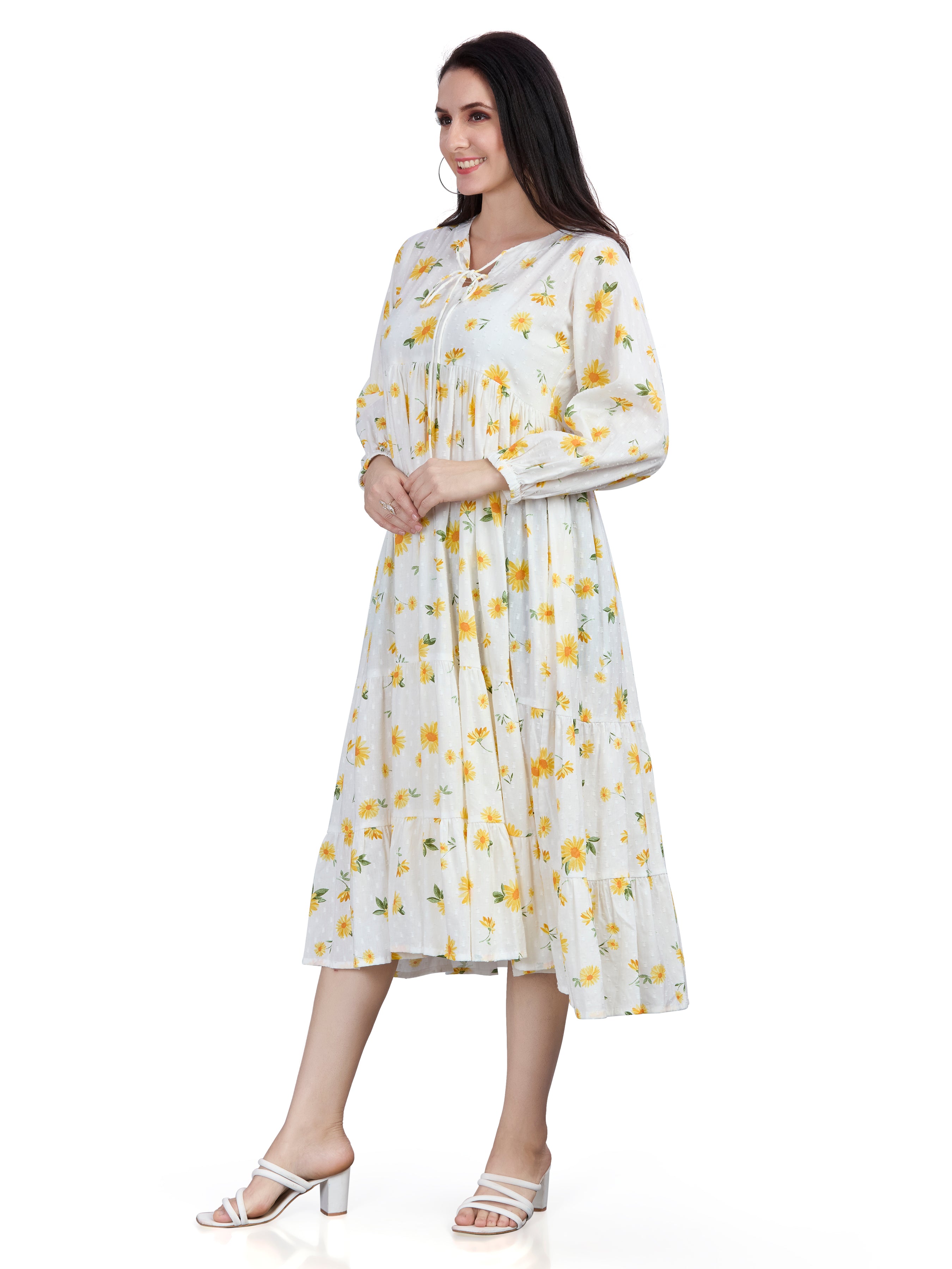 Autumn Hues Women Floral Printed Jacquard Fit & Flare Midi Dress