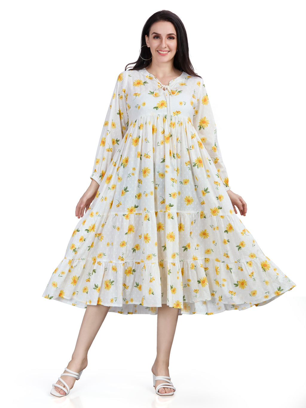 Autumn Hues Women Floral Printed Jacquard Fit & Flare Midi Dress