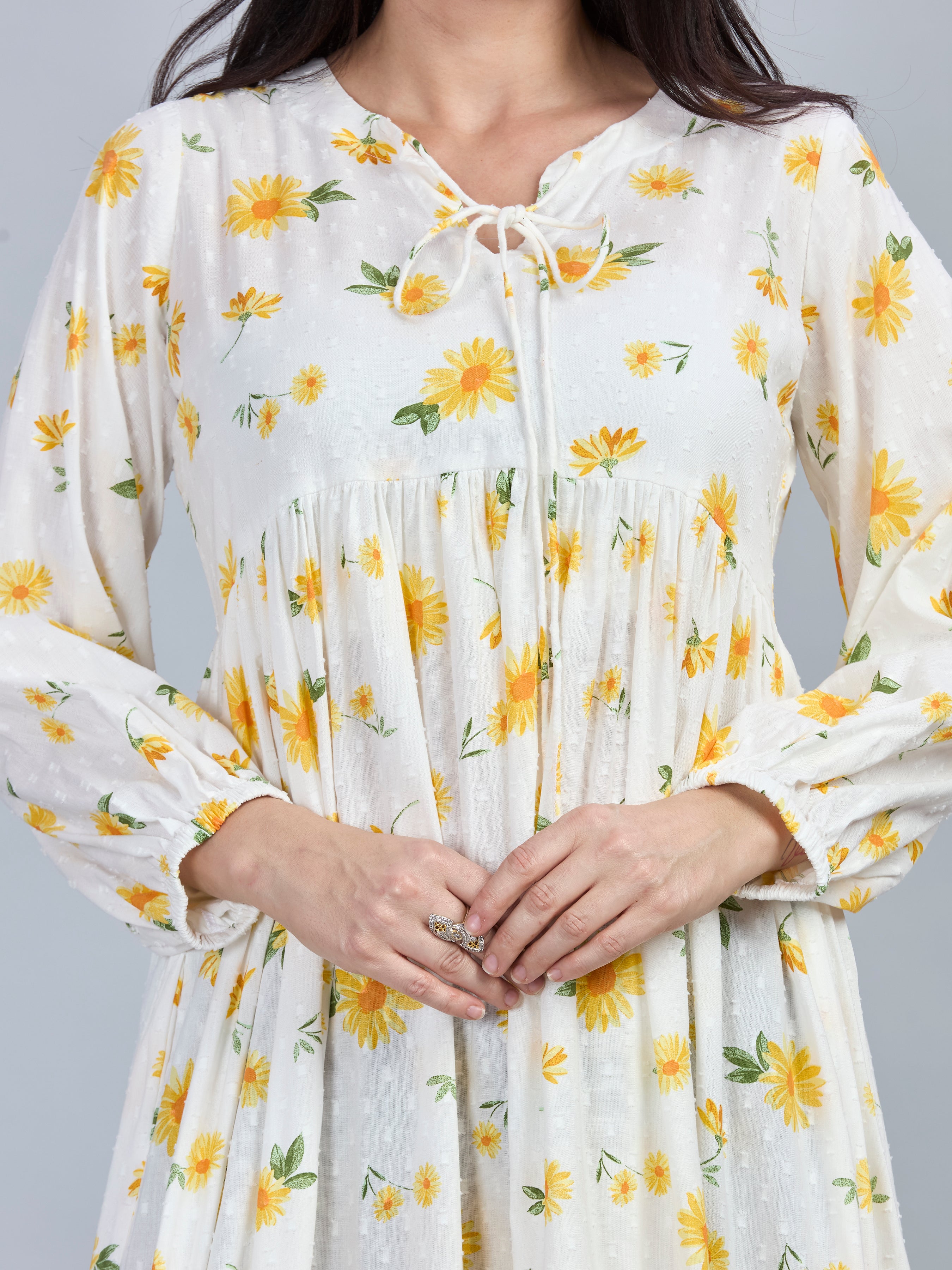 Autumn Hues Women Floral Printed Jacquard Fit & Flare Midi Dress