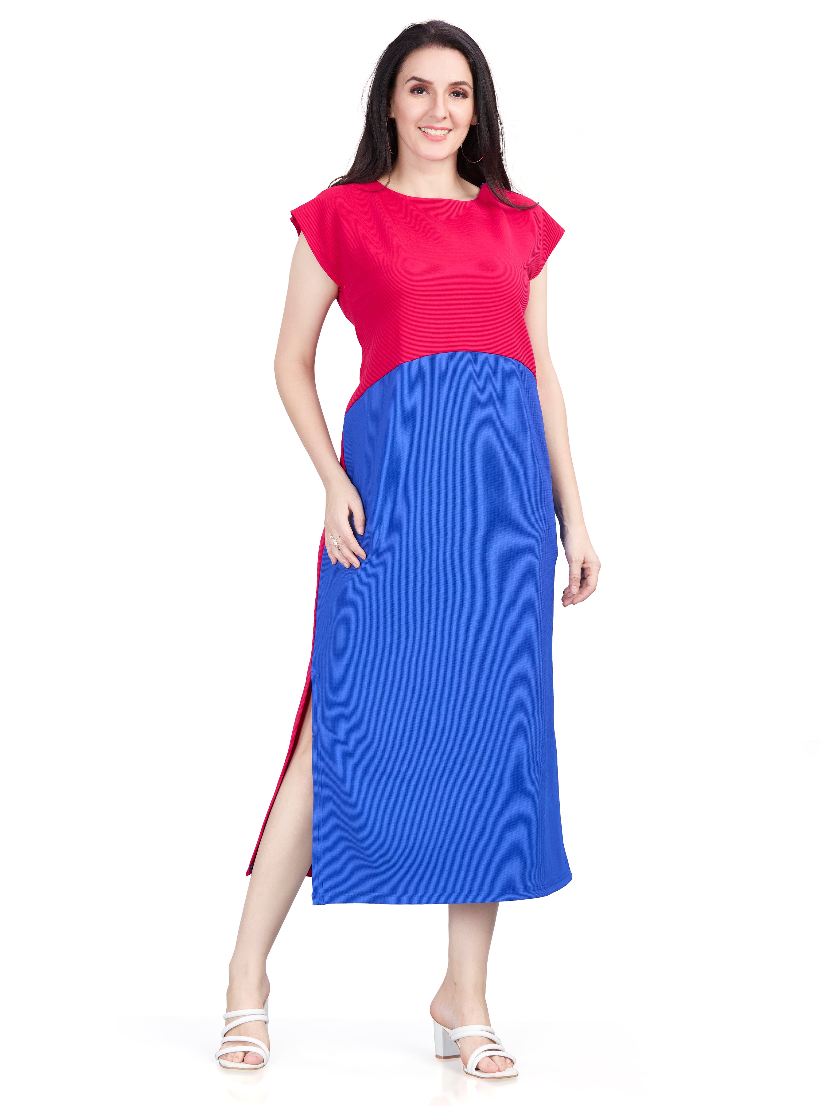 Autumn Hues Fit & Flare Round Neck Cap Sleeves Dress