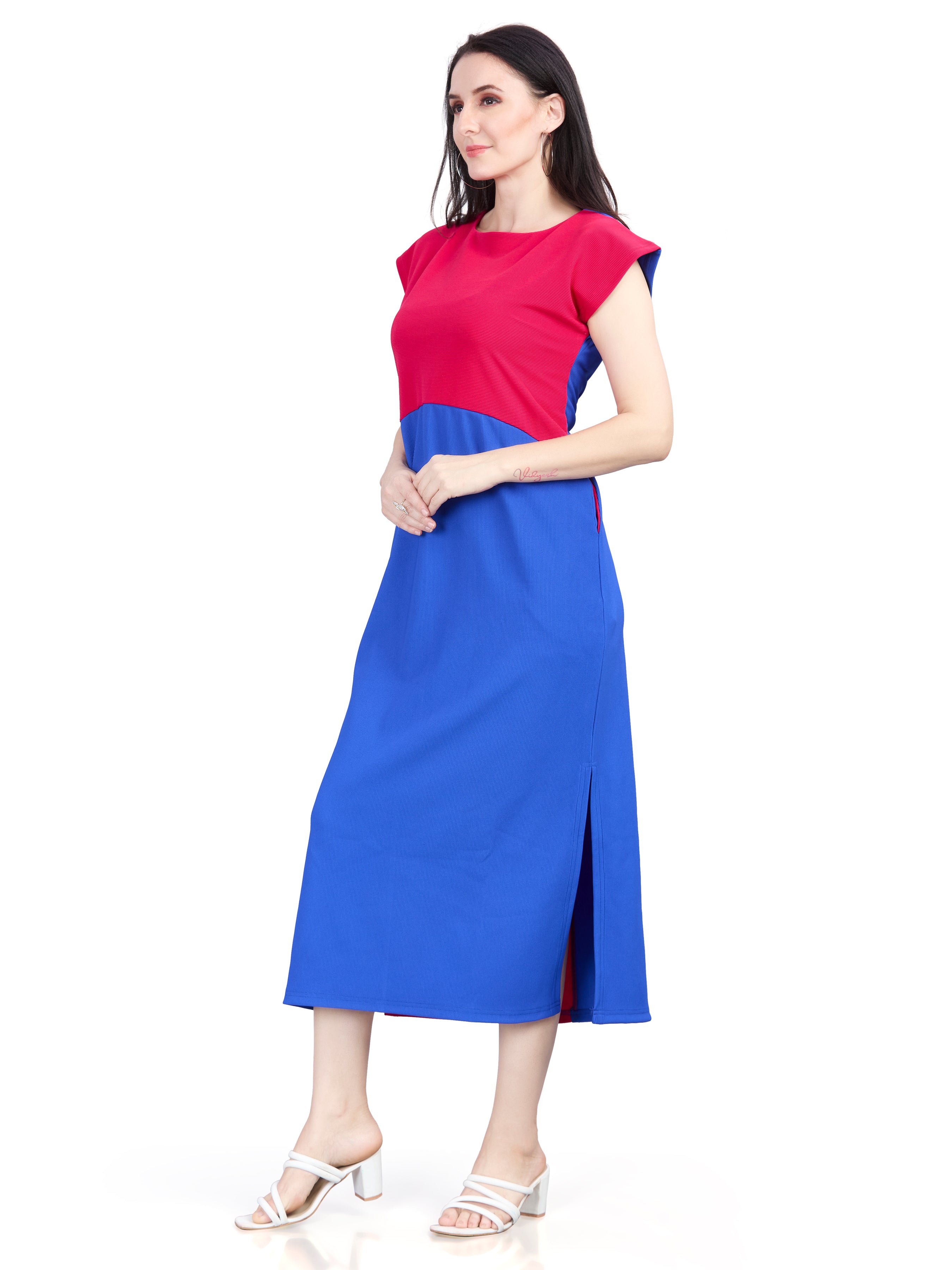 Autumn Hues Fit & Flare Round Neck Cap Sleeves Dress