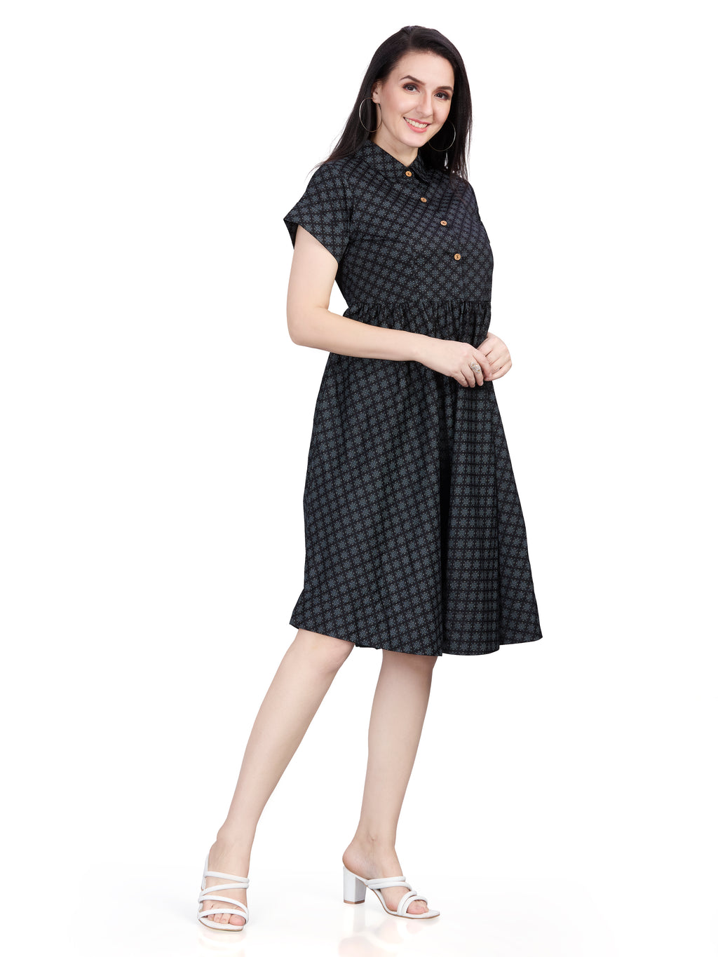 Autumn Hues Women Cotton Abstract Printed Shirt Dress