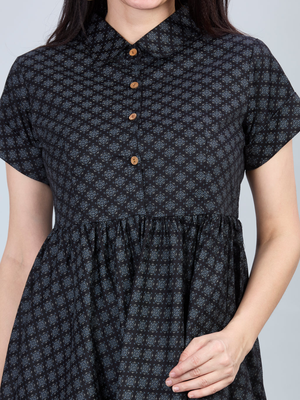 Autumn Hues Women Cotton Abstract Printed Shirt Dress