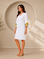 Autumn Hues Women's  Dress with Floral Sleeve Detail