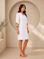Autumn Hues Women's  Dress with Floral Sleeve Detail